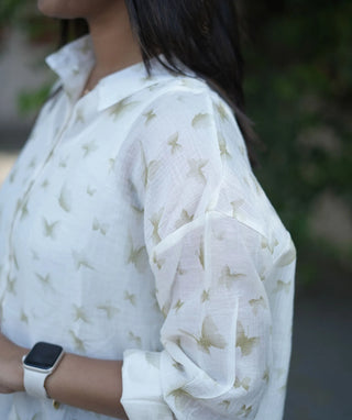 Buttercream Wing Crush Mul Chanderi Shirt with Inner
