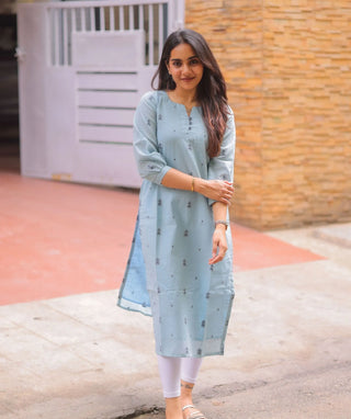 Powder Sky Cotton Straight Kurti for Women | Everyday Comfort