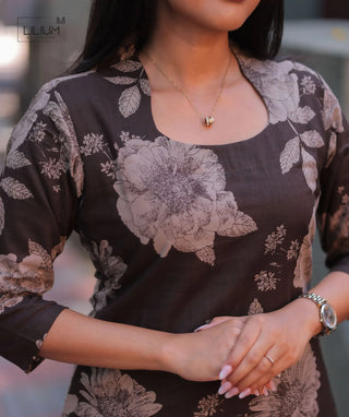 Mocha Magnolia Cotton Printed Kurti for Everyday Elegance