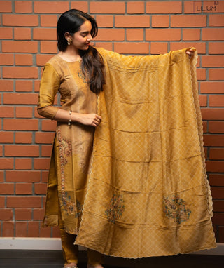 Desert Honey Beige Hand Embroidered Muslin 3 Piece Set