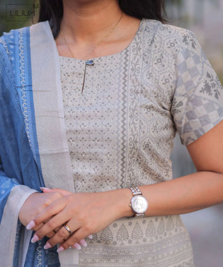 Cloud Indigo Cotton 3 Piece Set with Hand Embroidery