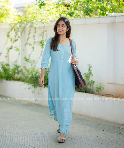 Ice Blue CO-ORD Set with Pockets – Casual Crush Chinnon Wear