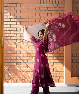 Royal Raspberry Wine Muslin 3 Piece Festive Wear Set