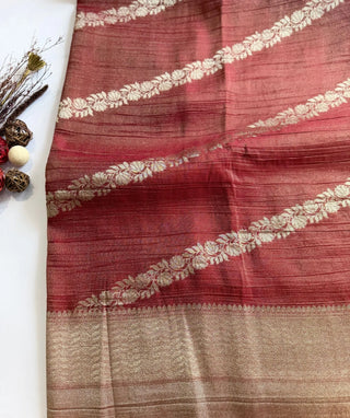Rusty Rose Crush Tissue Banaras Saree with Zari Weave