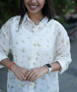 Buttercream Wing Crush Mul Chanderi Shirt with Inner