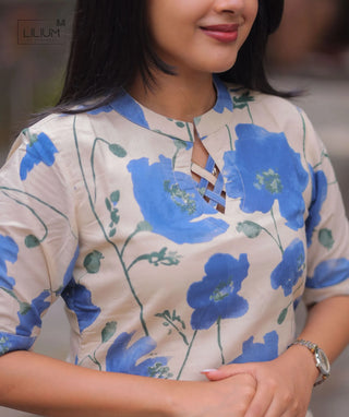 Azure Blossom Cotton Co-ord Set with Pockets