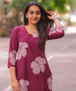 Wine Floral Cotton Kurti – Trending Ethnic Wear