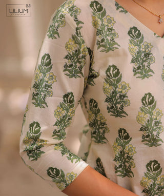 Sage Meadow Cotton Short Top with 3/4 Sleeves