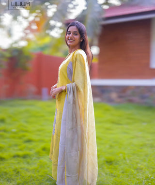 Yellow Blossom Festive 3-Piece Set with Shawl