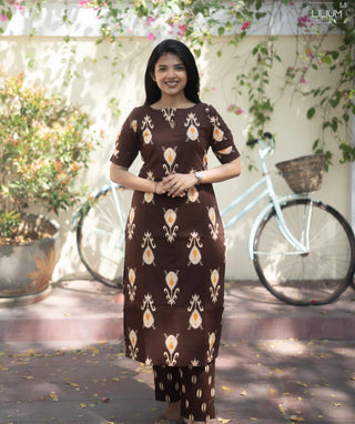 Cocoa Ember Cotton Kurti Set with Elbow Sleeves – Casual