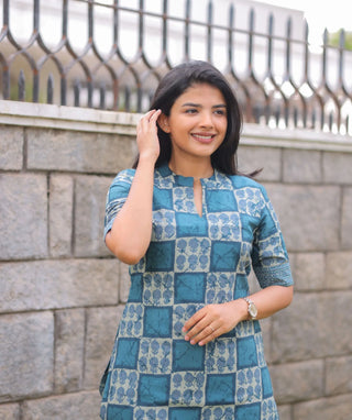 Blue Haven Check Cotton Co-Ord Set for Women