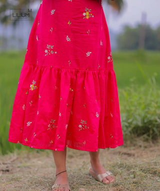 Rosé Pink Embroidered Blossom Maxi Dress in Mul Cotton