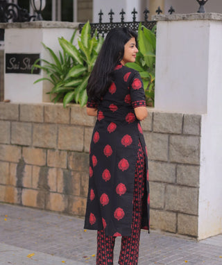 Ruby Noir Cotton Co-Ord Set with Elbow Sleeves