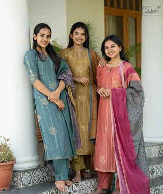 Celeste Jade Muslin Silk 3-Piece Festive Set with Zari