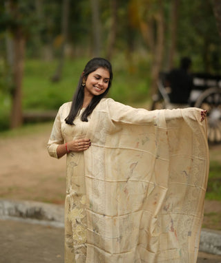 Buttercream Beige Tissue Silk 3-Piece Set – Festive Elegance