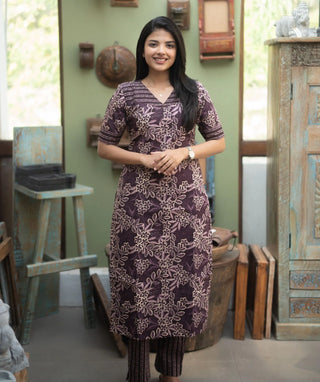 Mulberry Bloom Cotton Co-ord Set with Pockets for Women