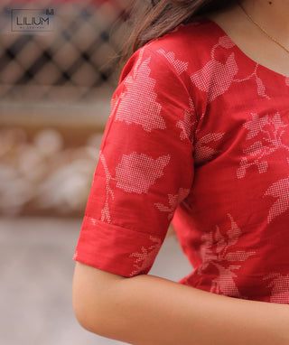Coral Crimson Cotton Kurti with Elbow Sleeves