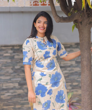 Azure Blossom Cotton Co-ord Set with Pockets