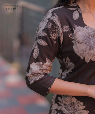 Mocha Magnolia Cotton Printed Kurti for Everyday Elegance