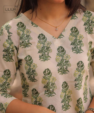 Sage Meadow Cotton Short Top with 3/4 Sleeves