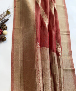 Rusty Rose Crush Tissue Banaras Saree with Zari Weave