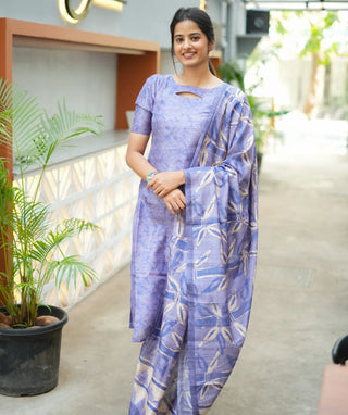 Lavender Sky Raw Silk Kurti with Shawl – Casual Elegance