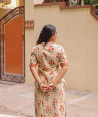 Vanilla Blossom Cotton Kurti with Lining | Everyday Elegance