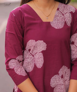 Wine Floral Cotton Kurti – Trending Ethnic Wear