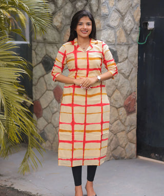 Coral Biscotti Cotton Kurti | Elegant Everyday Casual Wear