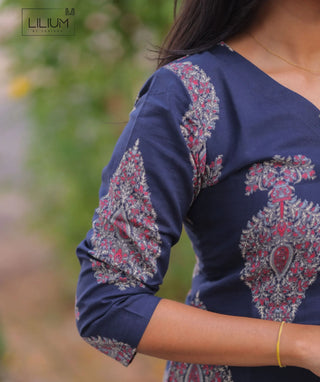 Indigo Rosewood Cotton Kurti with 3/4 Sleeves