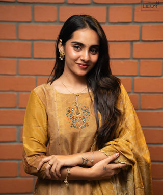 Desert Honey Beige Hand Embroidered Muslin 3 Piece Set