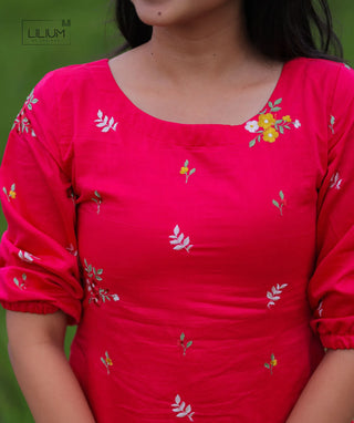 Rosé Pink Embroidered Blossom Maxi Dress in Mul Cotton