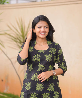 Midnight Moss Noir Cotton Kurti | Elegant Casual Wear