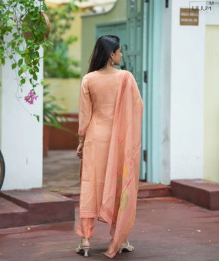 Blush Peach Muslin 3-Piece Set with Embroidery