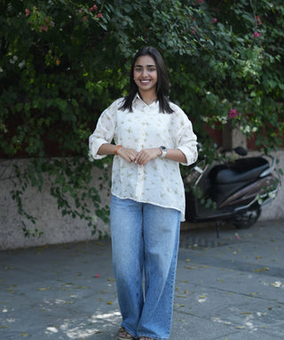 Buttercream Wing Crush Mul Chanderi Shirt with Inner