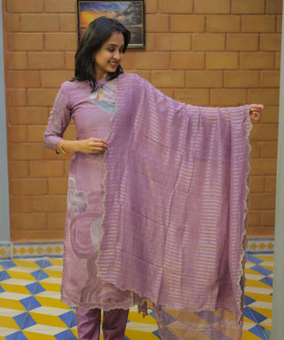 Lavender Veil Tissue Silk 3-Piece Festive Set