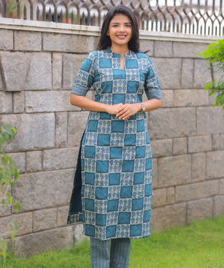 Blue Haven Check Cotton Co-Ord Set for Women