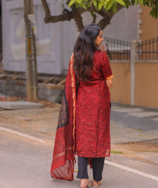 Ruby Eclipse Mangalagiri Chanderi 3-Piece Set