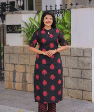 Ruby Noir Cotton Co-Ord Set with Elbow Sleeves