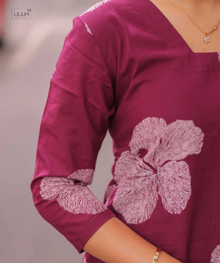 Wine Floral Cotton Kurti – Trending Ethnic Wear