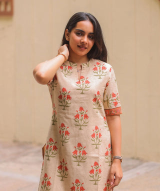 Vanilla Blossom Cotton Kurti with Lining | Everyday Elegance