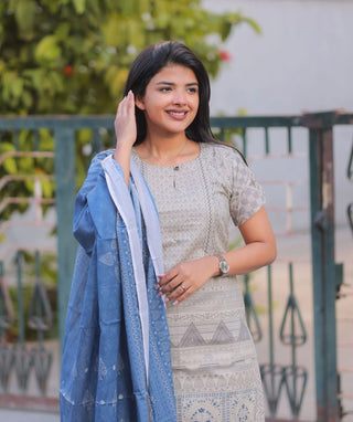 Cloud Indigo Cotton 3 Piece Set with Hand Embroidery