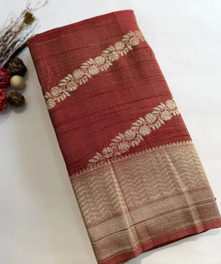 Rusty Rose Crush Tissue Banaras Saree with Zari Weave