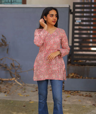 Rosewood Blush Cotton Short Top with 3/4 Sleeves