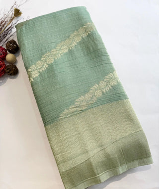 Seafoam Blue Crush Tissue Banaras Saree with Zari Weave