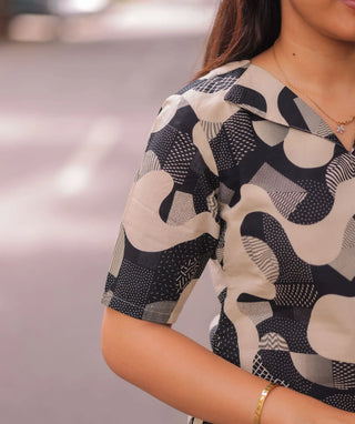 Pebble Noir Cotton Kurti with Elbow Sleeves for Casual Wear