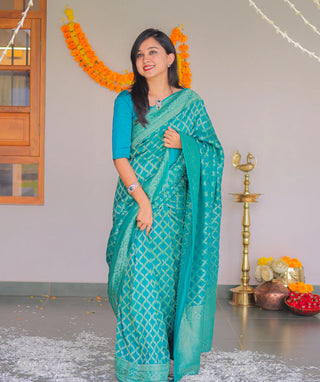 Emerald Harmony Banarasi Russian Silk Saree