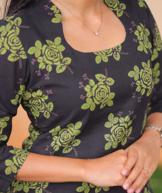Midnight Moss Noir Cotton Kurti | Elegant Casual Wear