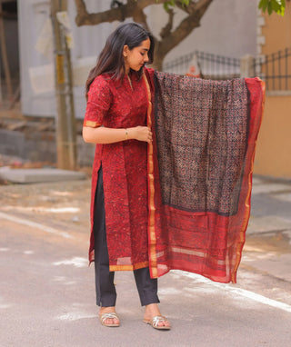Ruby Eclipse Mangalagiri Chanderi 3-Piece Set