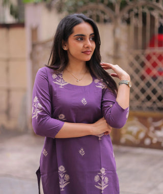Royal Plum Cotton Kurti with 3/4 Sleeves
